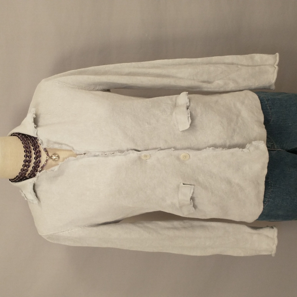 Eileen Fisher Cotton Linen Cardigan Sweater Neutral Natural Greige Clr Layering